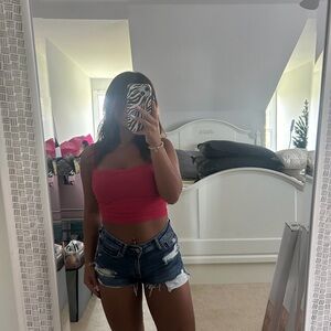 American Eagle Low Rise Dark Wash Ripped Jean Shorts Size 00